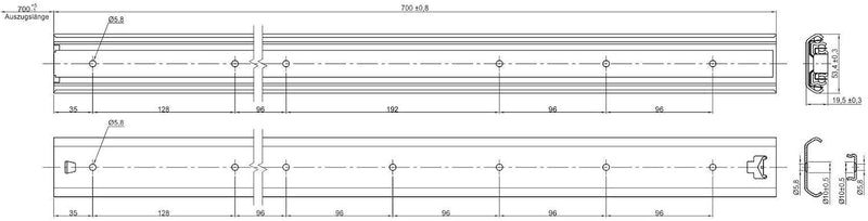 SOTECH 1 Paar Vollauszüge KV1-100-H53-L700-NF 700 mm Schiene belastbar bis 121 Kg Länge: 700 mm (ein