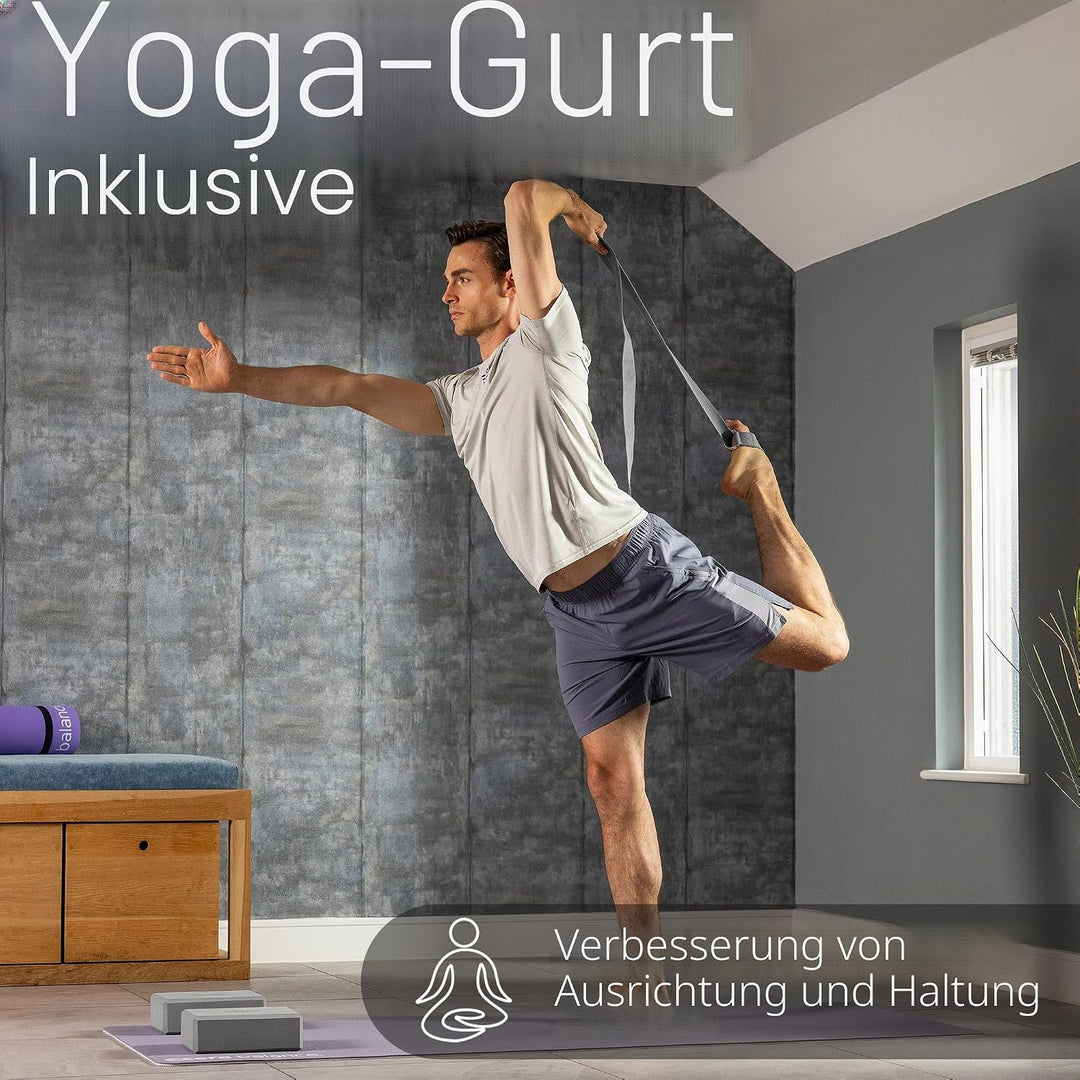 Core Balance Yoga Blocks im Doppelpack & GRATIS Yoga-Gurt, 2 STK. Eva Schaumstoff-Blöcke, robust & l