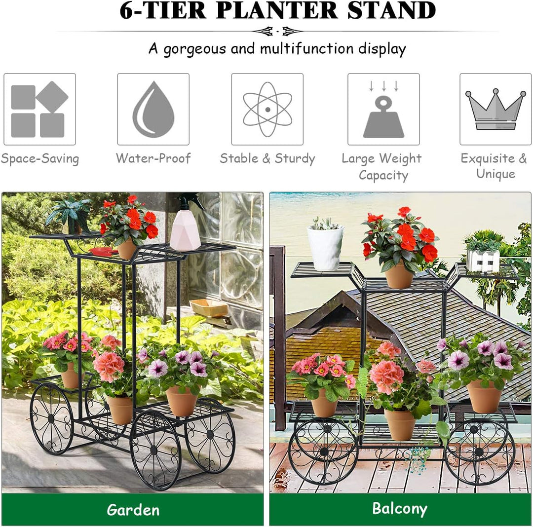 COSTWAY Pflanzenregal Metall, Blumenregal schwarz, Blumenständer mit 6 Ablagen, Pflanzenhalter für d