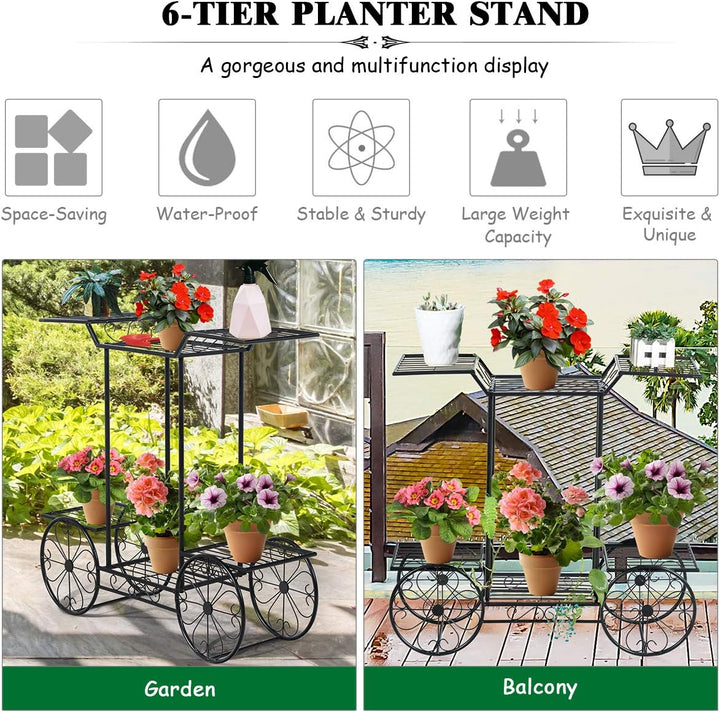 COSTWAY Pflanzenregal Metall, Blumenregal schwarz, Blumenständer mit 6 Ablagen, Pflanzenhalter für d