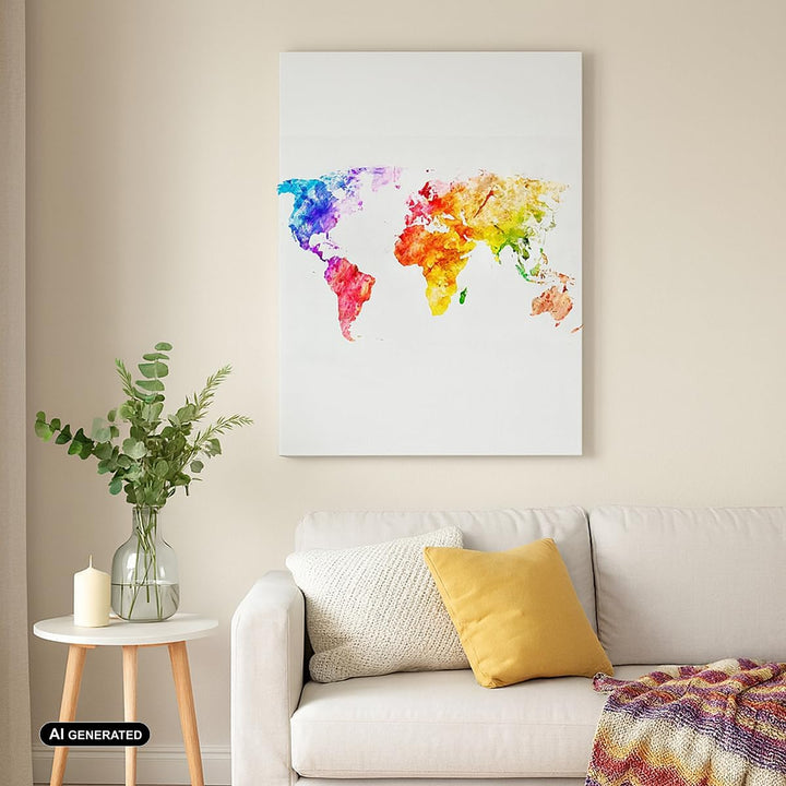 Bilder auf Leinwand Welt Karte Bunt Kontinente Leinwandbild mit Rahmen 45x80cm Wandbilder Dekoration