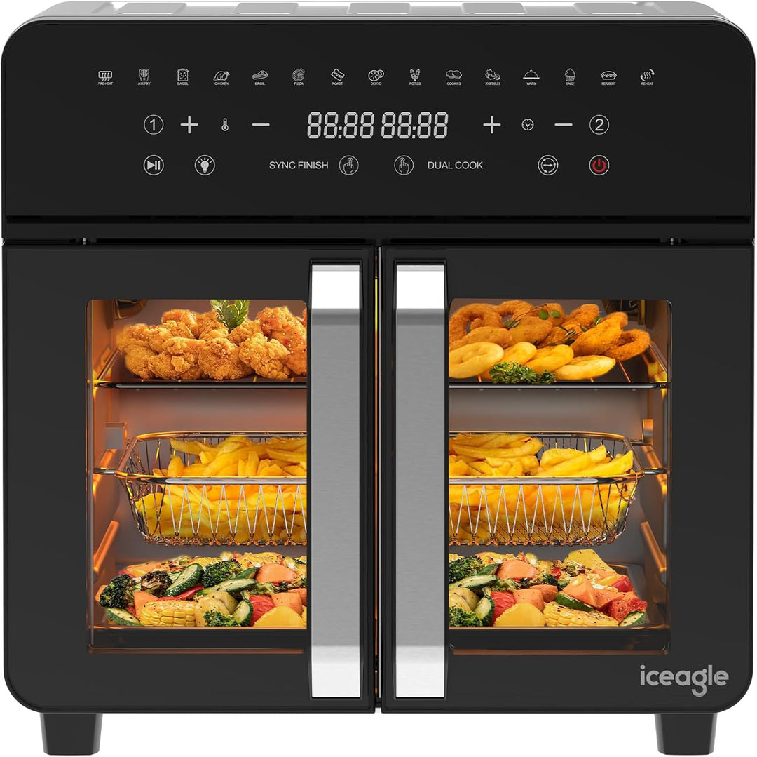 iceagle Heissluftfritteuse 23L Dual Zone - XXL Airfryer mit French Door | Heissluftfritteuse Ofen mi