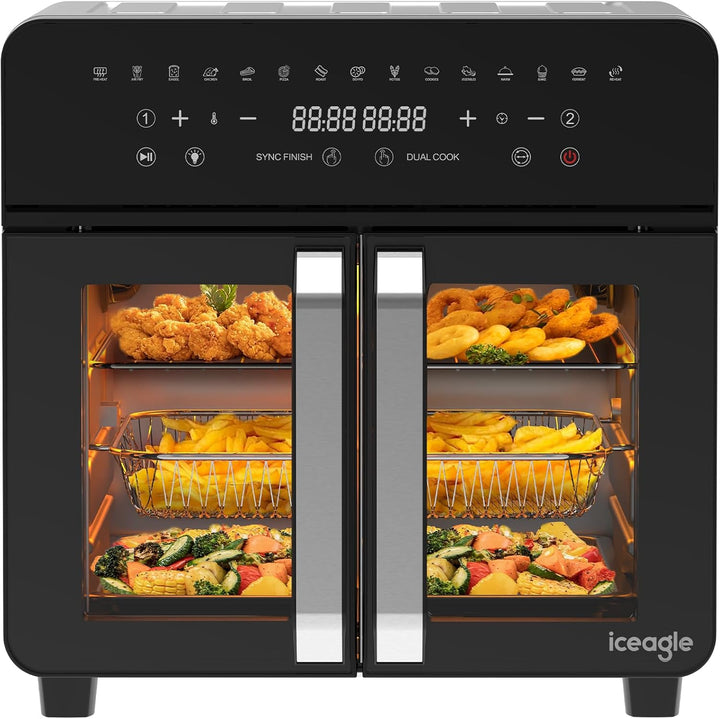 iceagle Heissluftfritteuse 23L Dual Zone - XXL Airfryer mit French Door | Heissluftfritteuse Ofen mi