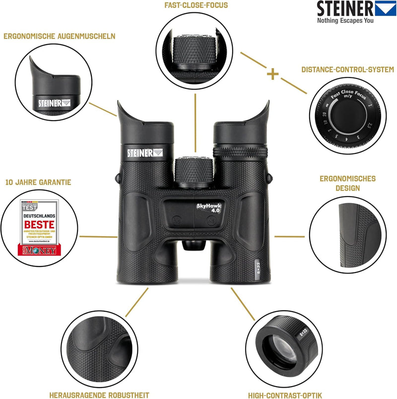 STEINER Fernglas Skyhawk 4.0 8x32 - Deutsche Qualitätsoptik, scharfe Details, handlich, leicht, perf