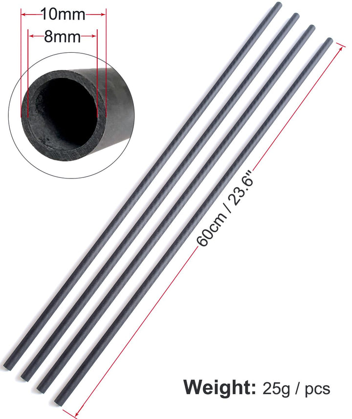 cncarbonfiber Kohlefaser-Schlauch, 600 mm Länge, 100 x 8 x 600 mm, 10 ~ 50 mm erhältlich, 3K-Rolle,