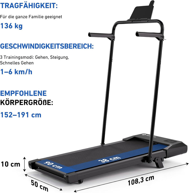 DeerRun Walking Pad mit 6% Steigung, Unter-Schreibtisch-Laufband für Home Office und Zuhause, Kompak