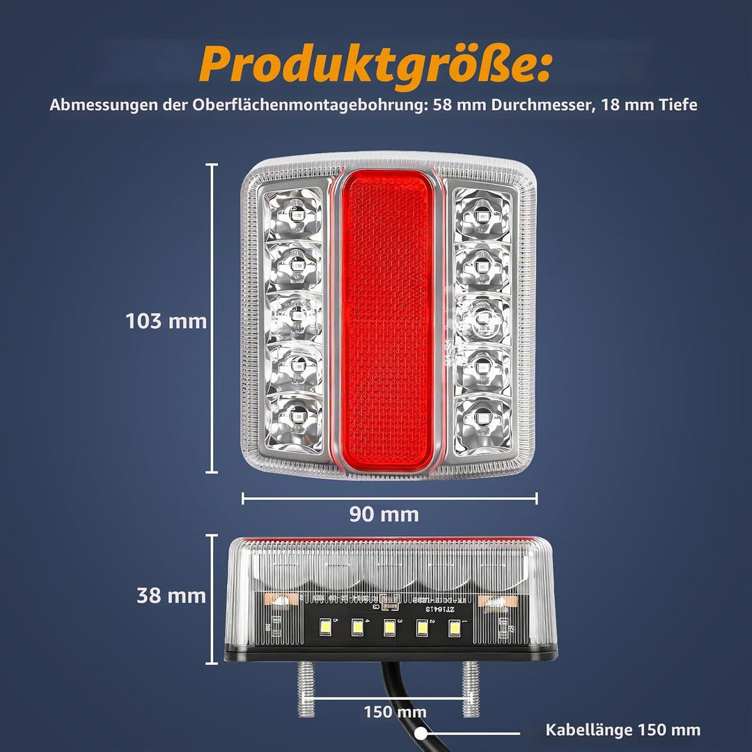 2 Pack 12v Anhängerleuchten mit E-mark, Wasserdichtes LED Rücklicht Kit mit Kennzeichenbeleuchtung,