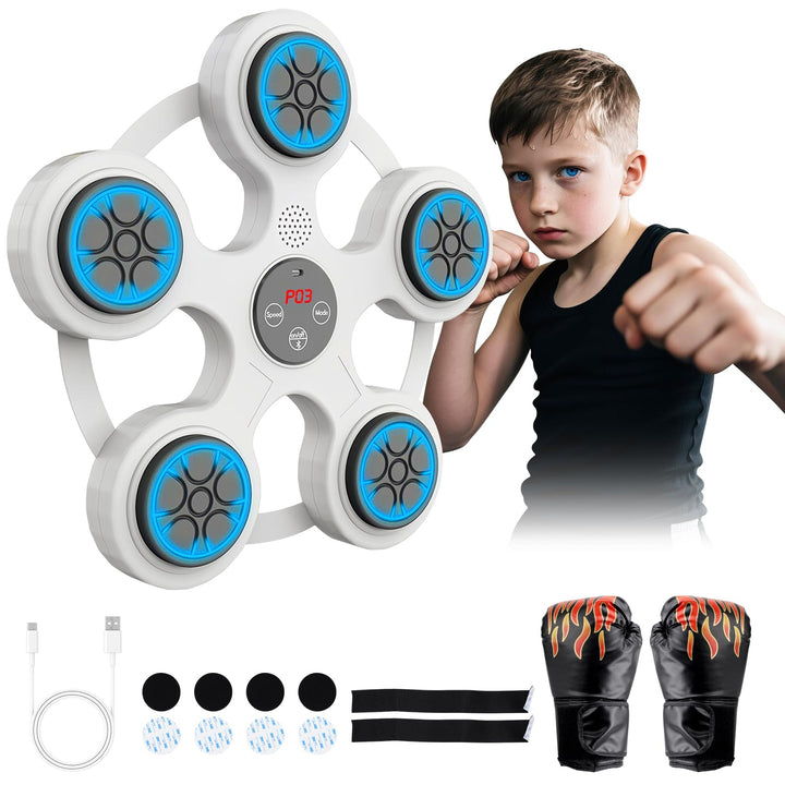 Music Boxing Machine,Boxmaschine mit Bluetooth Musik, LED-Licht und 6 Modes de Vitesse für den Innen