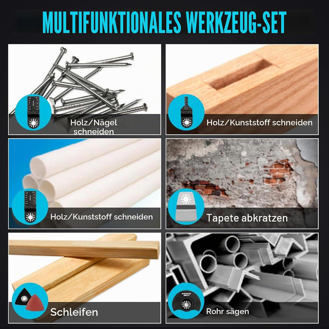 ONEVAN Akku Multifunktionswerkzeug, 2 * 4.0Ah Akkus, Multitool Oszillationswerkzeug, 22 Zubehör, 4°O