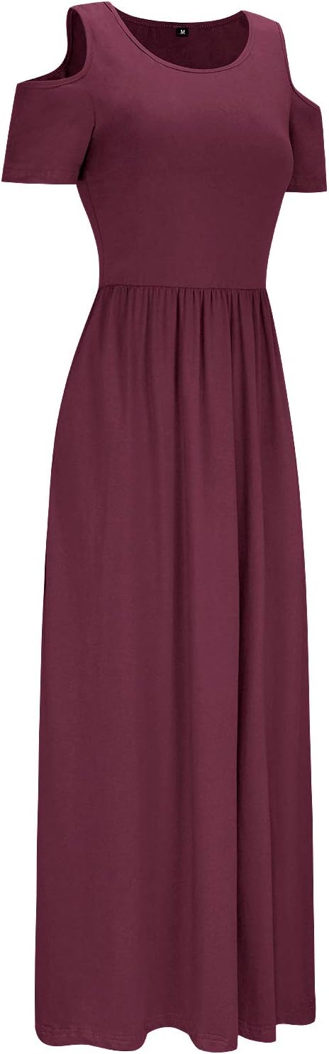 STYLEWORD Sommerkleid Damen Lang Maxikleid Sommer Elegant Freizeitkleid Kurzarm Kleider mit Taschen