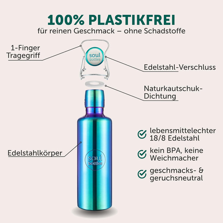 soulbottles Edelstahl-Trinkflasche 750 ml utopia • im Regenbogen-Design • 100% plastikfrei • federle