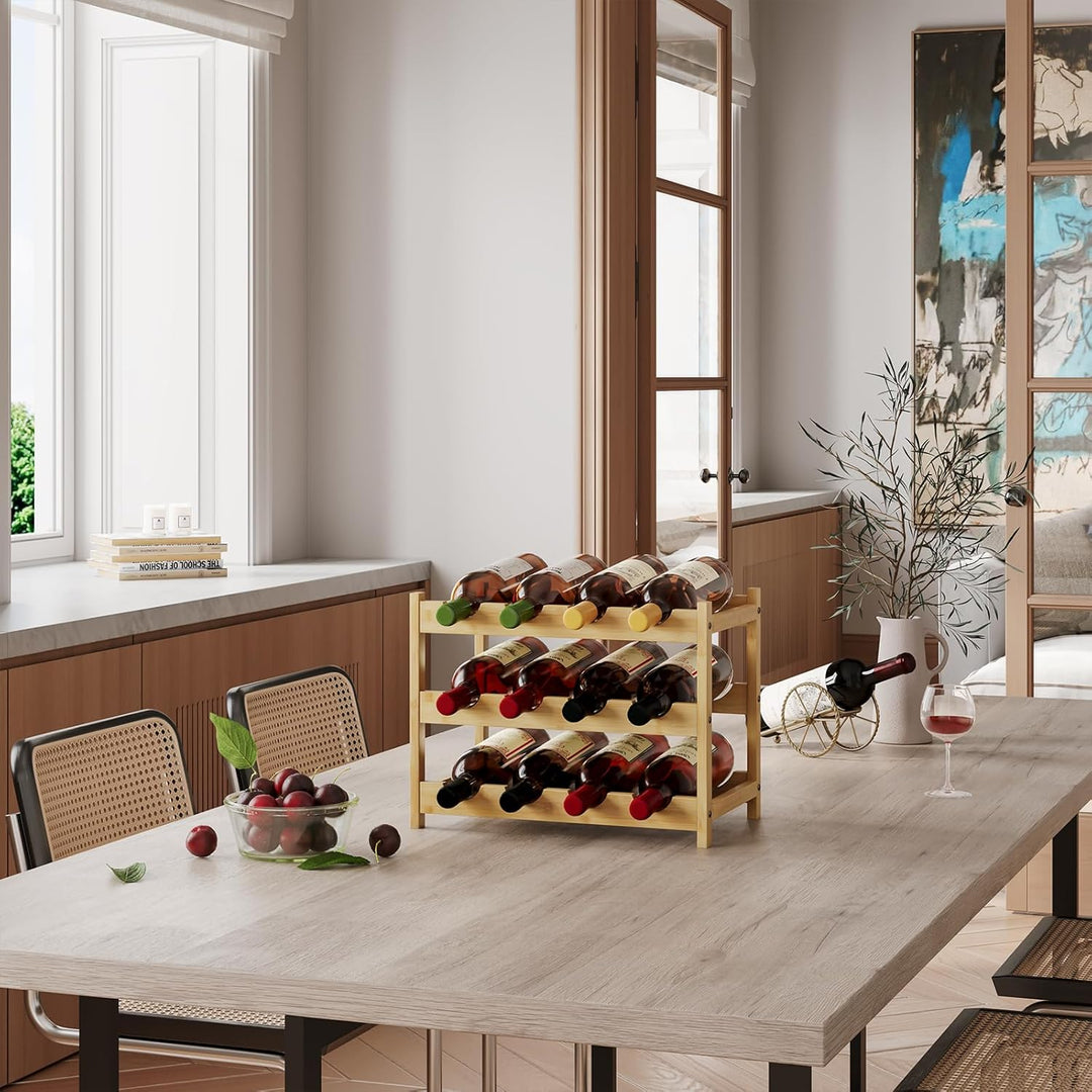 Dripex Weinregal klein, Flaschenregal mit 3 Ebenen, Flaschenhalter 12 Flaschen, Holz Weinständer ste