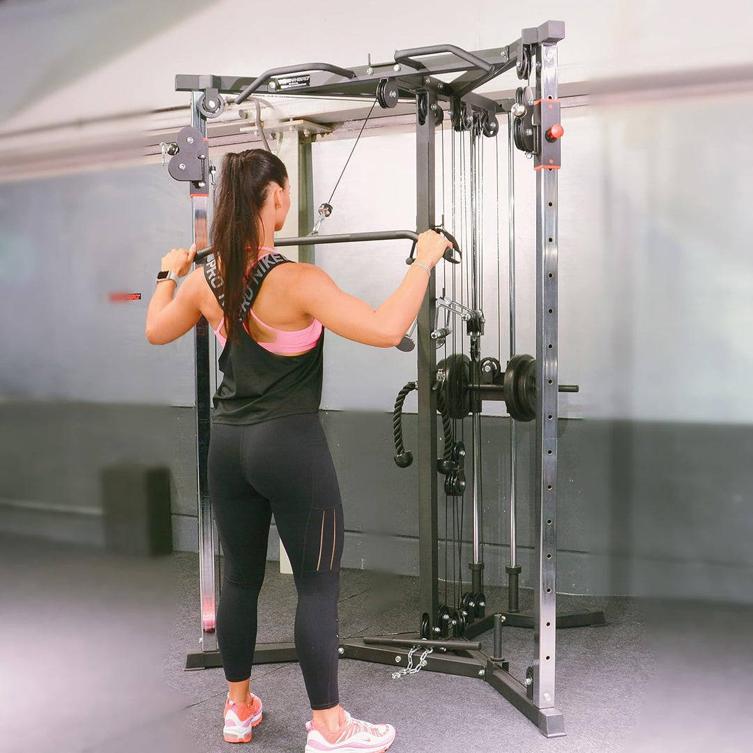 Train Hard® Kabelzug Trainer Latzugstation Kraftstation Cross Over mit Klimmzugstange, Bizeps- / Tri