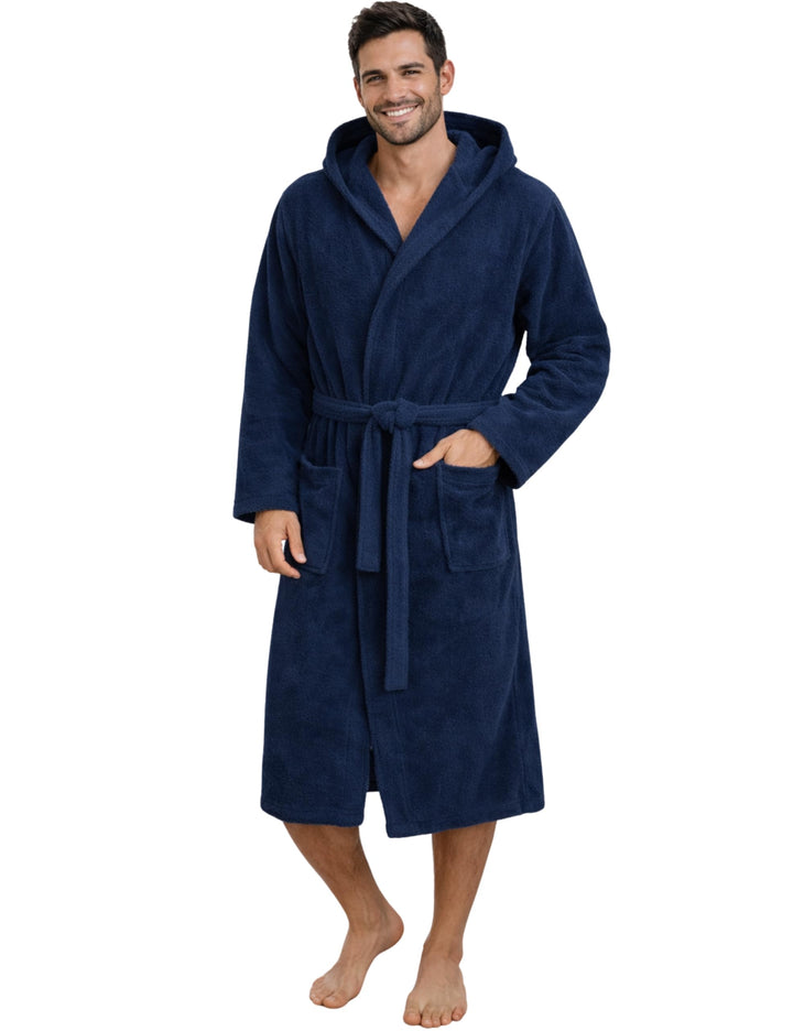 Morgenstern Bademantel Herren Kapuze Frottee 100% Baumwolle Lang Cadiz Salamanca XXL Marine, XXL Mar