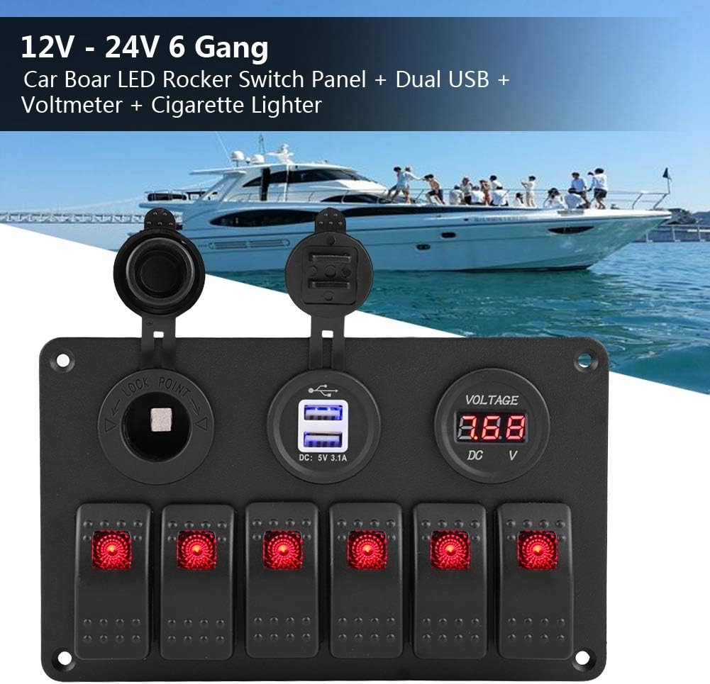 KIMISS 12V 24V 6 Gang Marine Schalttafel Auto Boot Marine LED Wippschalter Panel Dual USB Voltmeter