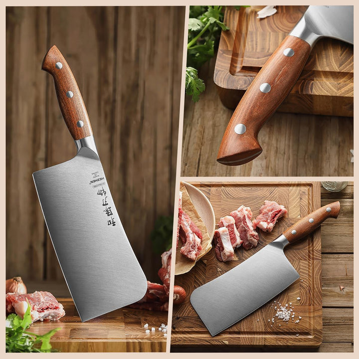 HEZHEN Hackmesser Chinesisches Kochmesser, Fleischermesser Asiatischer Art, Scharfes Küchenmesser Me