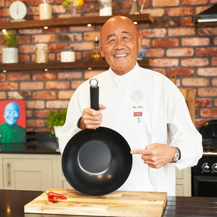 Ken Hom Wokpfanne 27 cm Induktion aus Karbonstahl antihaftbeschichtet mit Phenolharz-Griff - Wok Set