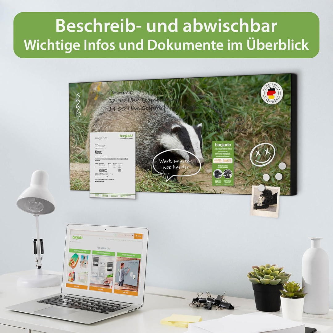 banjado Magnettafel schwarz 78 x 37cm / Magnetwand Metall/Magnetpinnwand als Memoboard/Pinnwand Magn