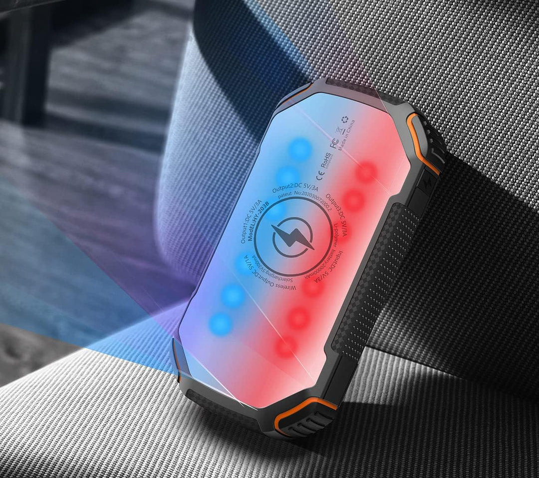 revolt Powerbank Induktion: Solar-Powerbank mit 20 Ah, Qi-kompatibel, USB-C, 15 W, SOS-Licht, IP54 (