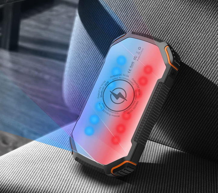 revolt Powerbank Induktion: Solar-Powerbank mit 20 Ah, Qi-kompatibel, USB-C, 15 W, SOS-Licht, IP54 (