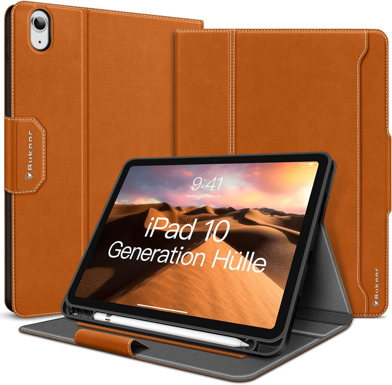 Bukoor iPad 10 Generation Hülle 2022 mit Stifthalter und Innentasche PU Leder Case Stossfeste Smart