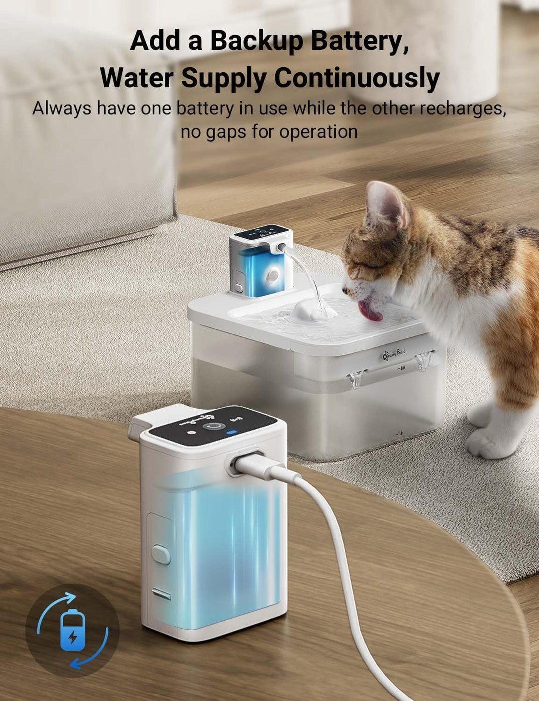DownyPaws Ersatz-Batteriefach B für die KatzenBrunnen, Typ DPWFP6, weiss 4000mAh,Ersatzbatterie,eing