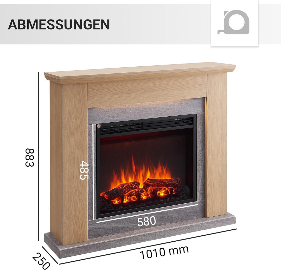 CrownFlame Hektor Elektrokamin - Elektrischer Standkamin mit Heizung 1000/2000 W, realistischer 3D-F