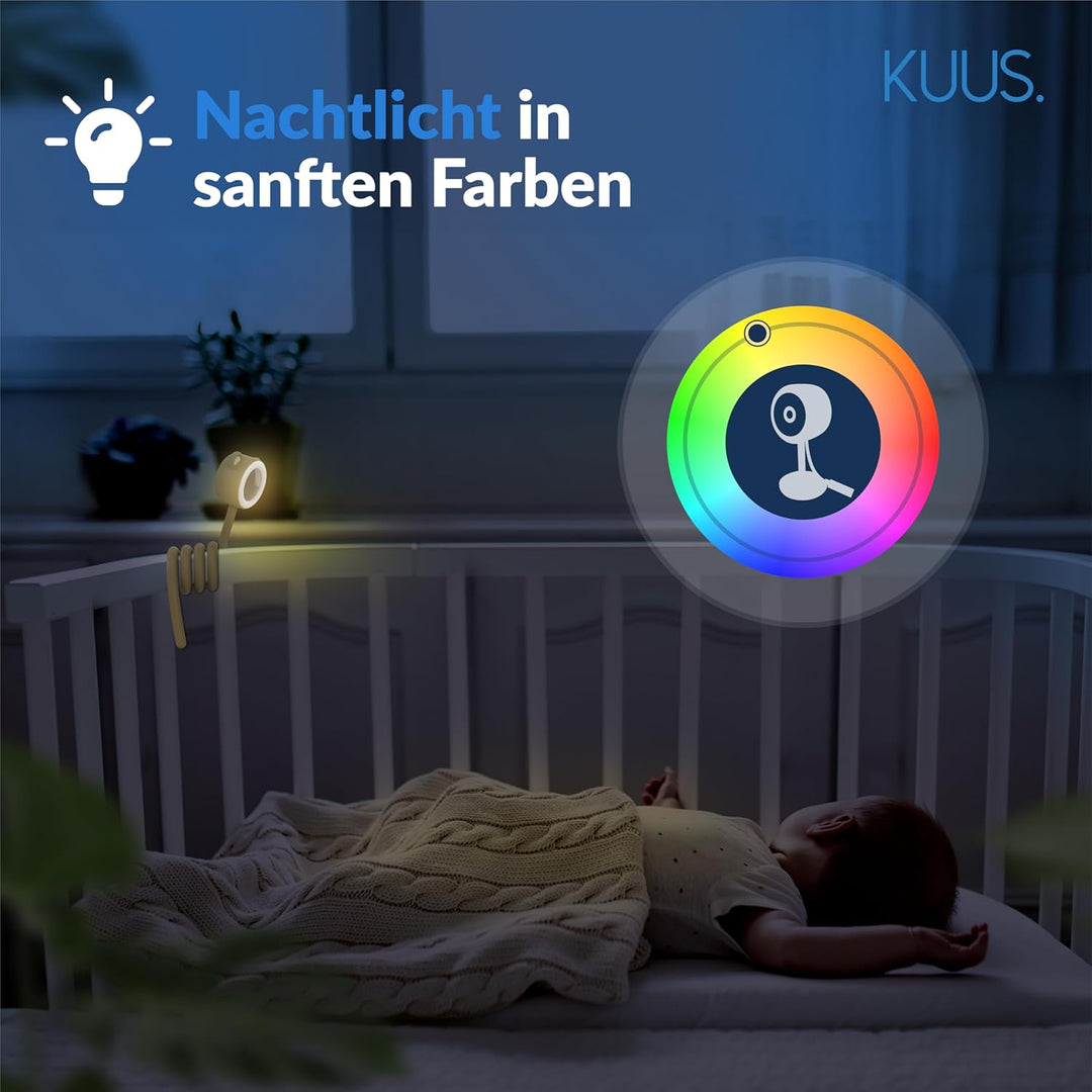 KUUS. Babyphone mit Kamera und APP 2K/3MP, White Noise Einschlafhilfe mit 6 Beruhigungsklängen, Baby