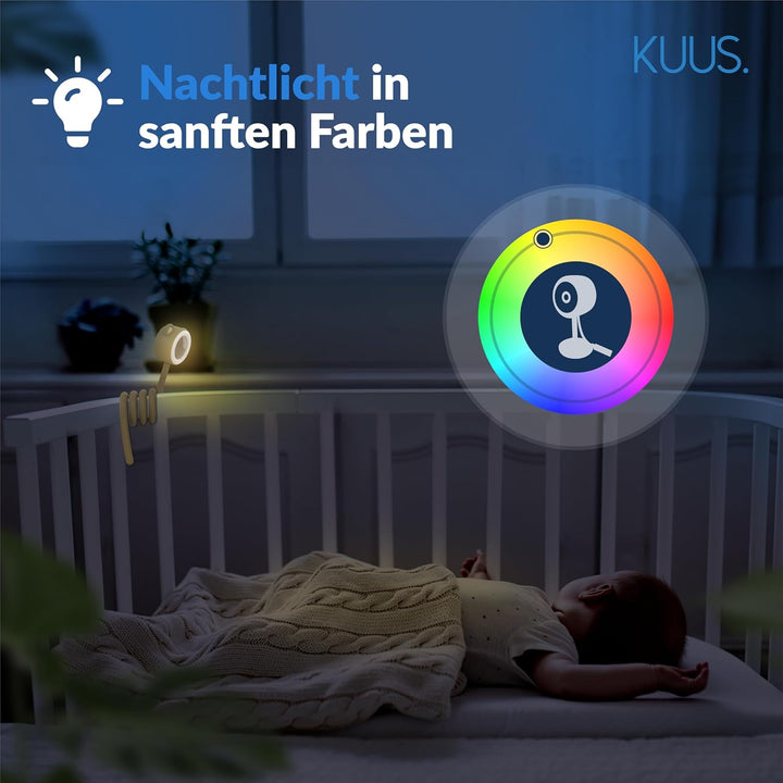 KUUS. Babyphone mit Kamera und APP 2K/3MP, White Noise Einschlafhilfe mit 6 Beruhigungsklängen, Baby
