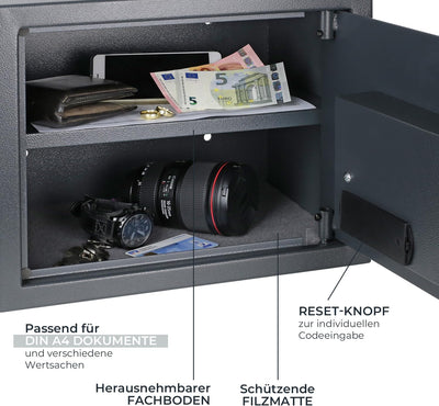 HMF Tresor Safe Möbeltresor Elektronikschloss 380 x 300 x 300 mm