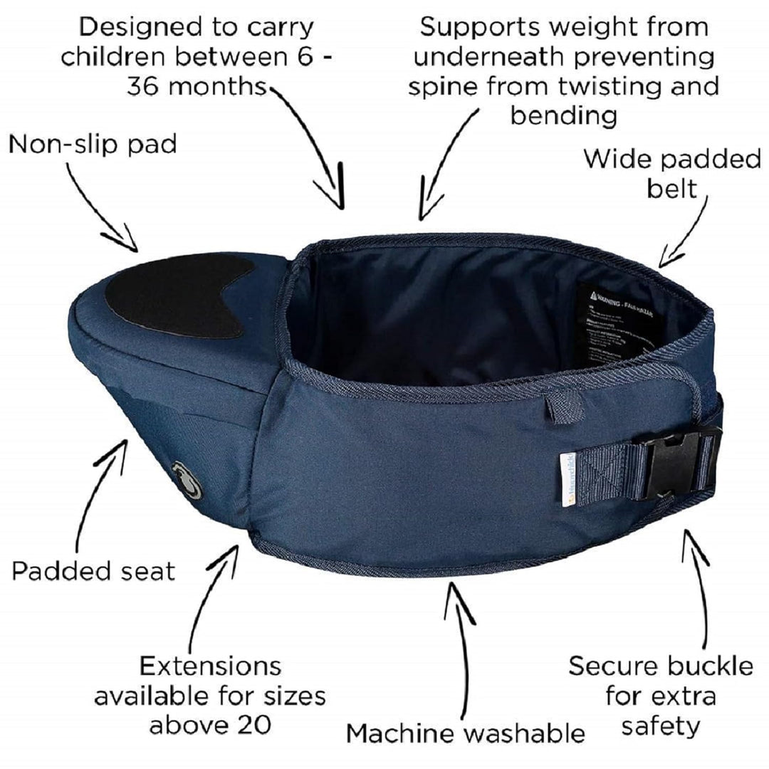 Hippychick Hipseat Babytragetasche, leicht, verstellbar, für 6–36 Monate, Jeansblau denim-blau, deni