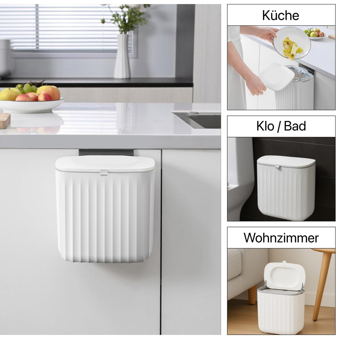 Mülleimer 8L mit Deckel – Abfalleimer Küche & Bad, weiss, Kunststoff PP+ABS, Soft-Close Doppelöffnun