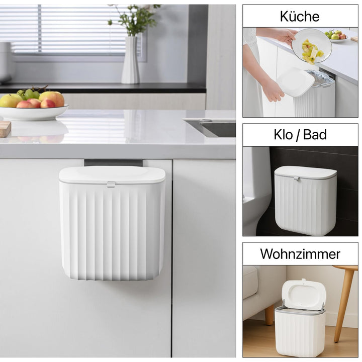 Mülleimer 8L mit Deckel – Abfalleimer Küche & Bad, weiss, Kunststoff PP+ABS, Soft-Close Doppelöffnun