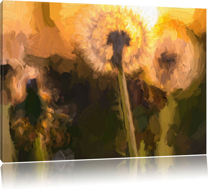 Pusteblume Pinsel Effekt, Format: 100x70 auf Leinwand, XXL riesige Bilder fertig gerahmt mit Keilrah