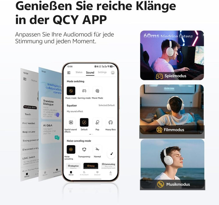 QCY H3S Over Ear Bluetooth Kopfhörer,Hybrid Aktive Noise Cancelling,Hi-Res Audio,LDAC,ultraleichtem