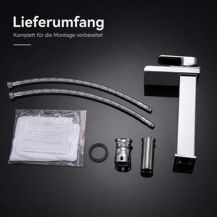 HOMELODY Wasserhahn Bad Wasserfall Waschtischarmatur, Einhandmischer Messing Armatur Badezimmer mit