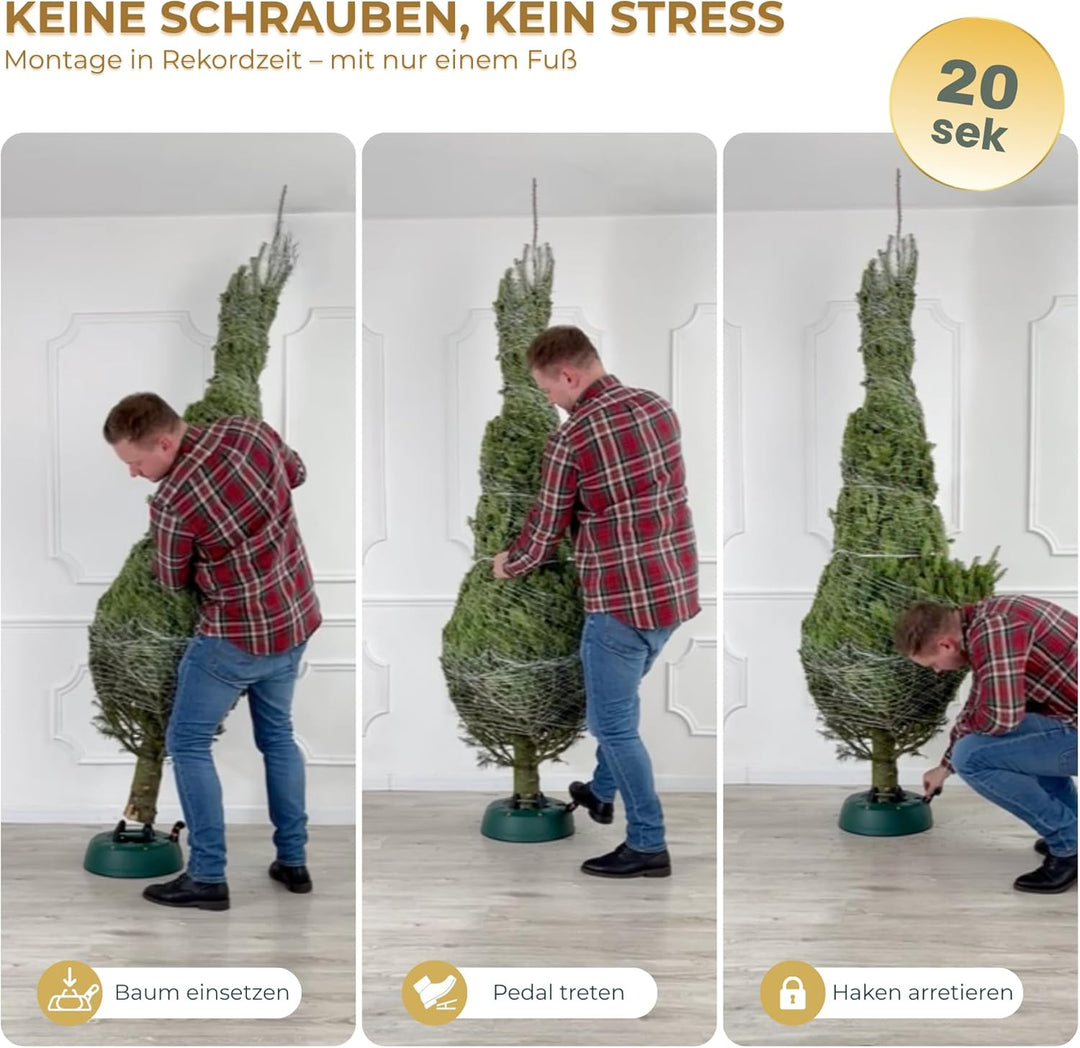Stabiler Christbaumständer für Baumhöhe bis 2m, mit Fusspedal und Einseiltechnik, inkl. 2L Wassertan
