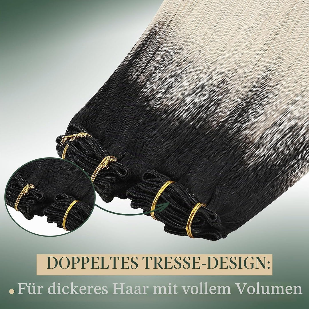 Ugeat Clip in Extensions Schwarz Blond Haarextension Echthaar Clips 55cm Schwarz bis Aschblond mit P