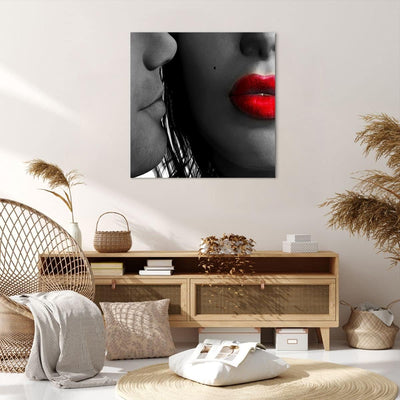 Bilder auf Leinwand 70x70cm Leinwandbild Rote Lippen dunkles Haar Modell Liebe Gross Wanddeko Bild S