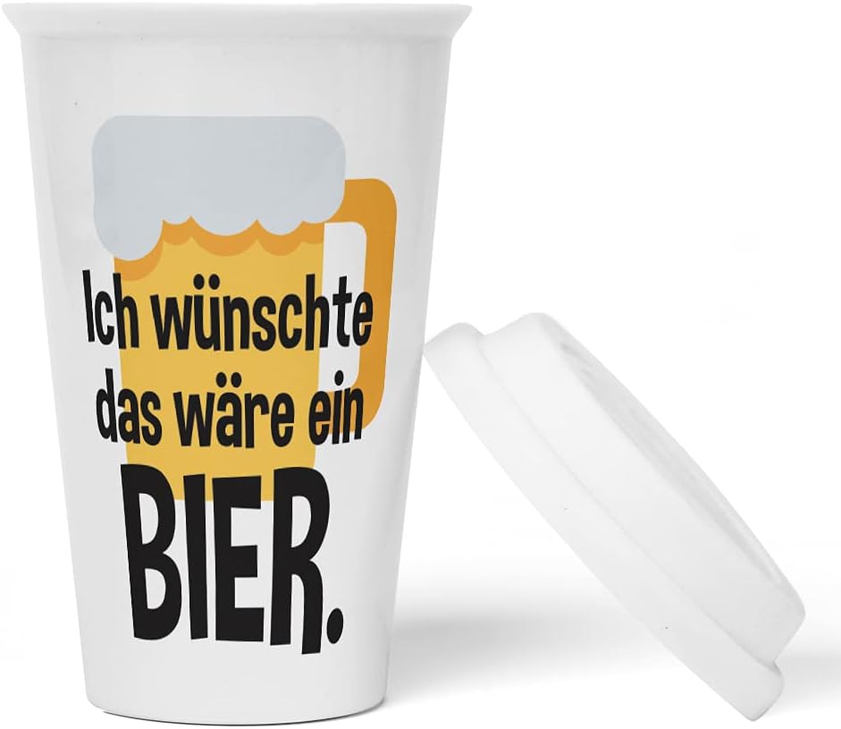 JUNIWORDS To-Go Becher mit Deckel, Ich wünschte das wäre ein Bier