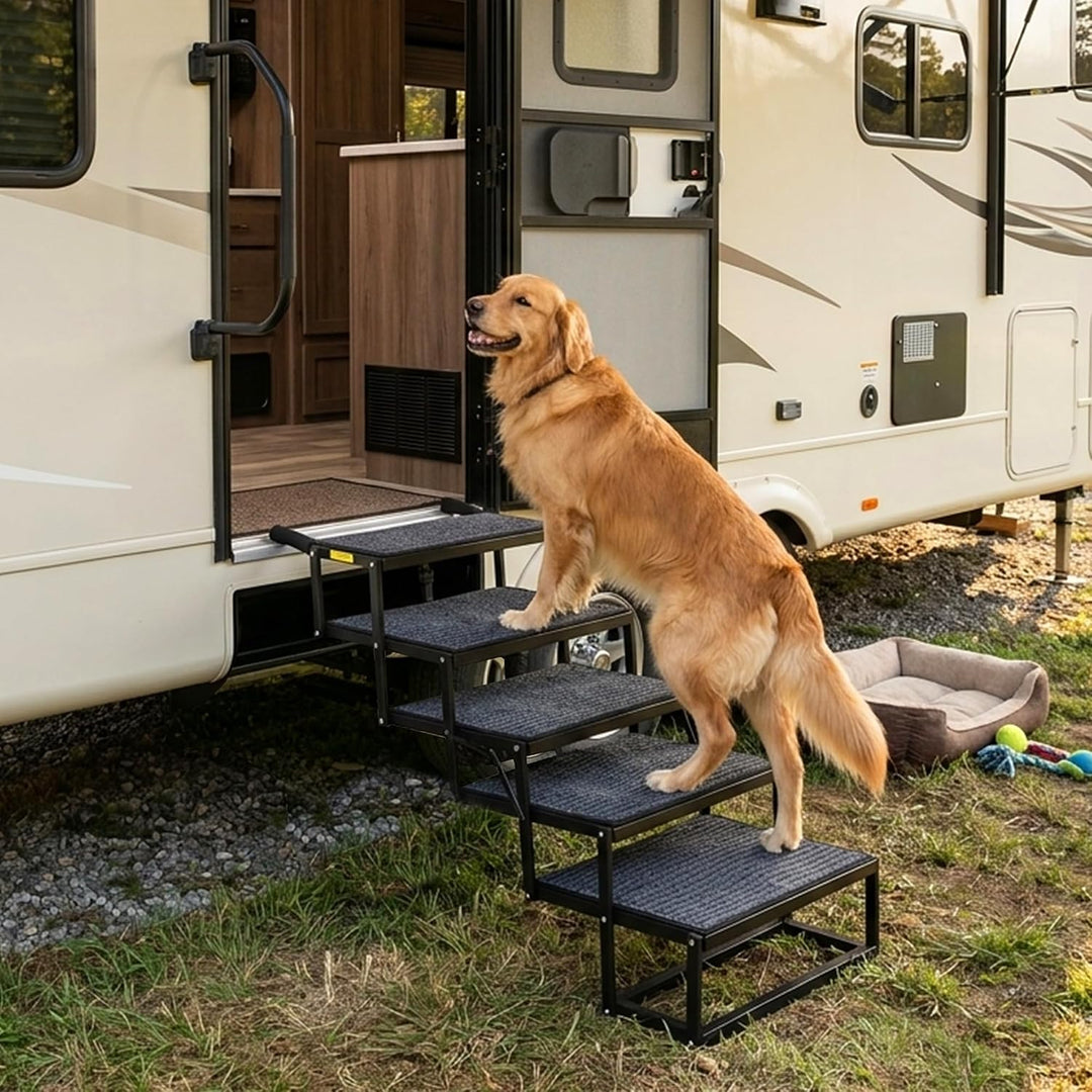 Thanaddo Hundetreppe Auto, 5-stufige Hundetreppe 80 cm für Grosse Hunde mit Teppich, Hunderampe Auto
