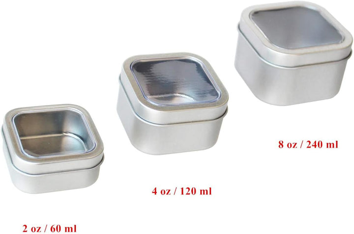 18-Pack Leere quadratische Silber Metalldosen mit klarem Fenster für Kerzenherstellung, Süssigkeiten