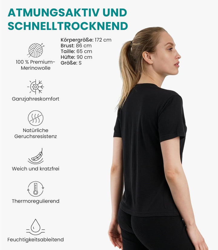Merino.tech 100% Merino Shirt Damen Wandern - Merinowolle Tshirt Damen Kurzarm - Sport Thermo Unterh