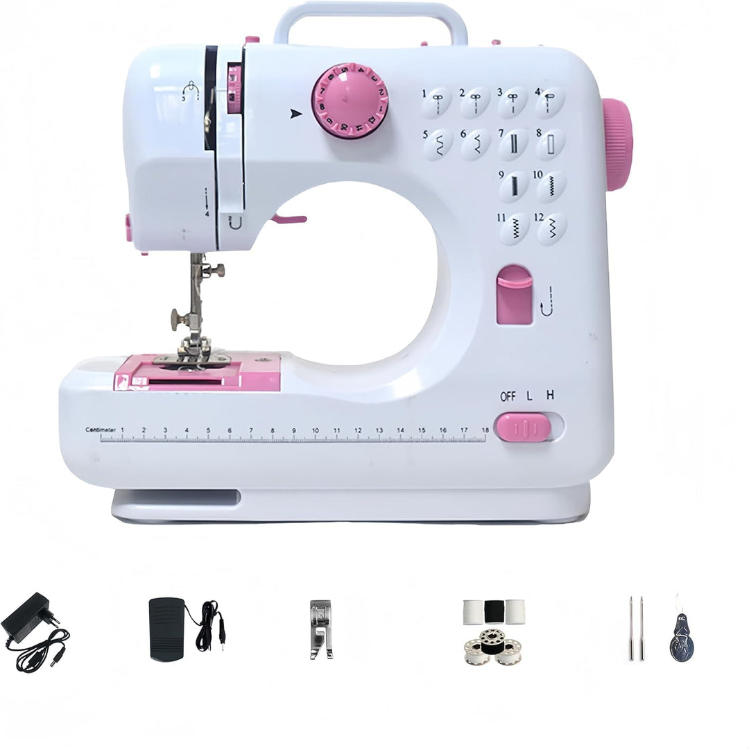 Mini Nähmaschine für Anfänger, 12 Stiche Haushalt Doppelfaden Multifunktionsnähmaschine für Kinder,