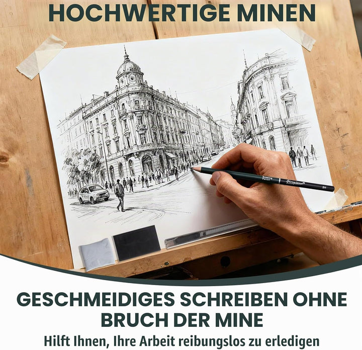 19 Stück Skizzen Zeichen Bleistift Set, Ideal zum Schattieren für Zeichnen Skizzieren Anfänger und K