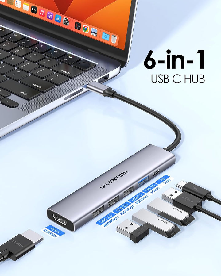 LENTION USB C Hub mit 100W PD Aufladung, 4K HDMI, USB 3.0 & 2.0 Adapter auf HDMI, Kompatibel 2025-20