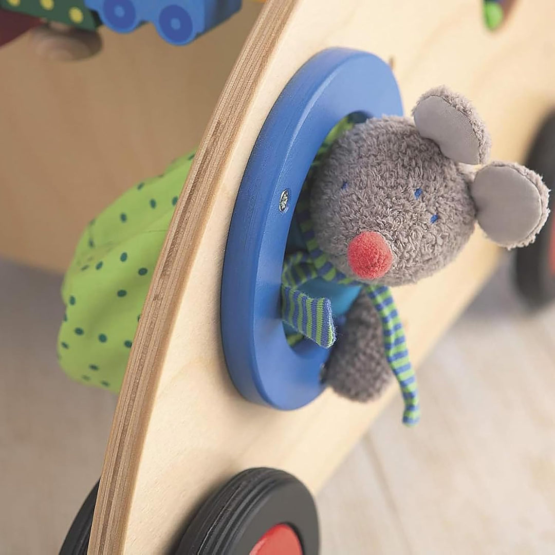 HABA 902 - Entdeckerwagen, stabiler Lauflernwagen aus Holz mit Stoffmaus, Mausversteck und vielen Sp