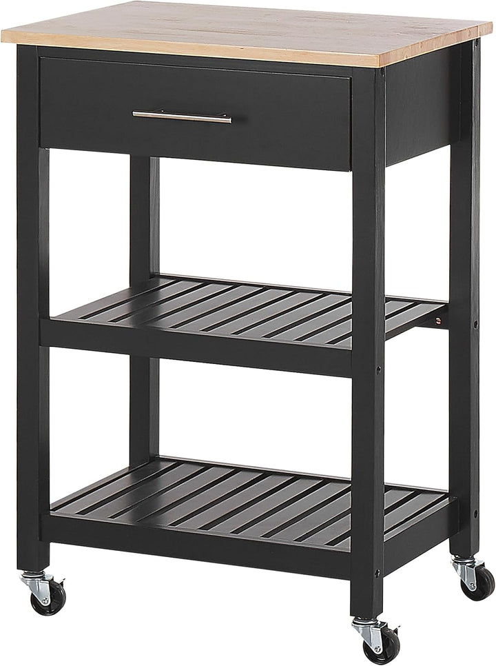 Beliani Multifunktioneller Servierwagen schwarz 2 Fächer 1 Schublade Hiuma