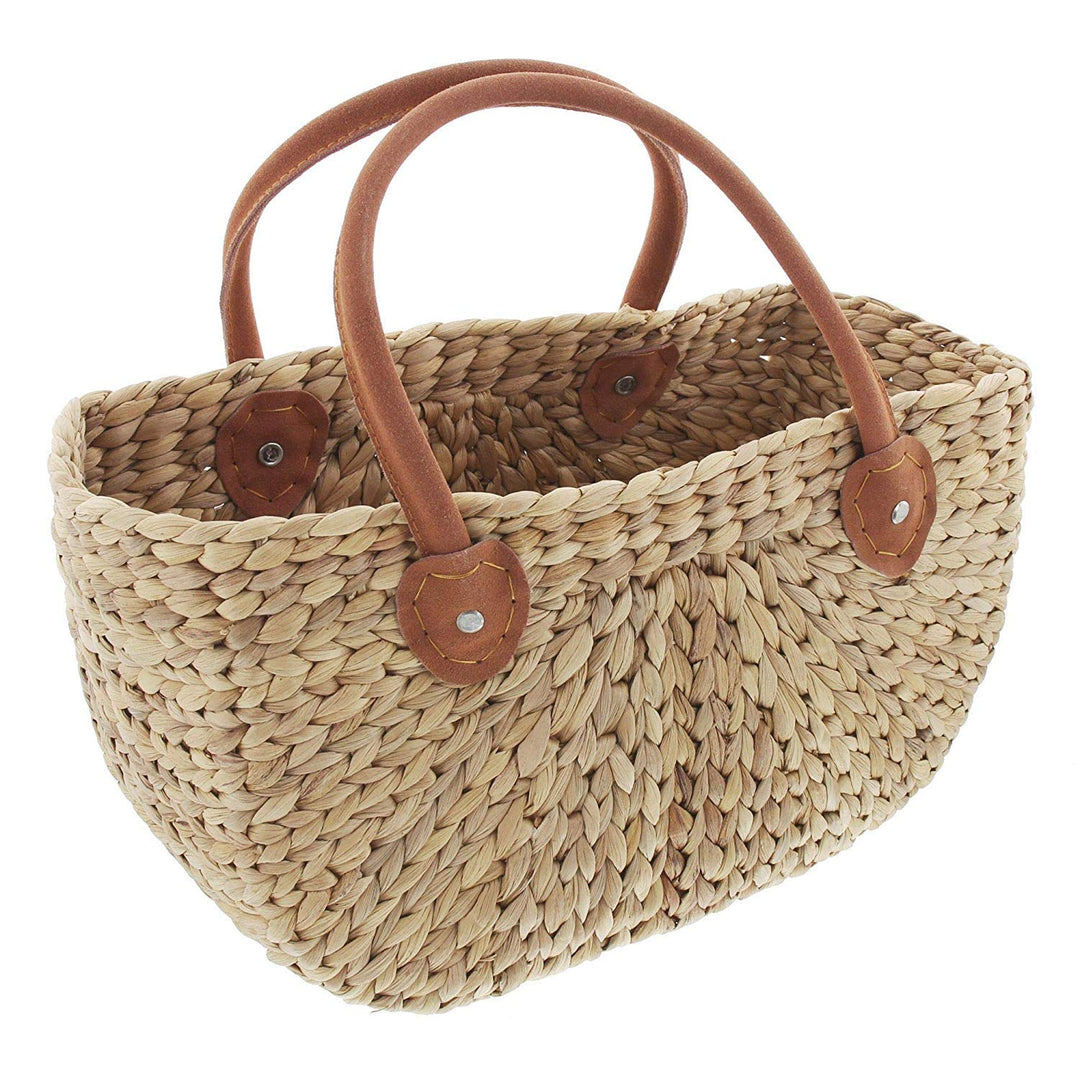 FRANK FLECHTWAREN Korbtasche mit Ledergriff, Wasserhyazinthe, 38x20x22 cm, Echtes Leder, Einkaufstas