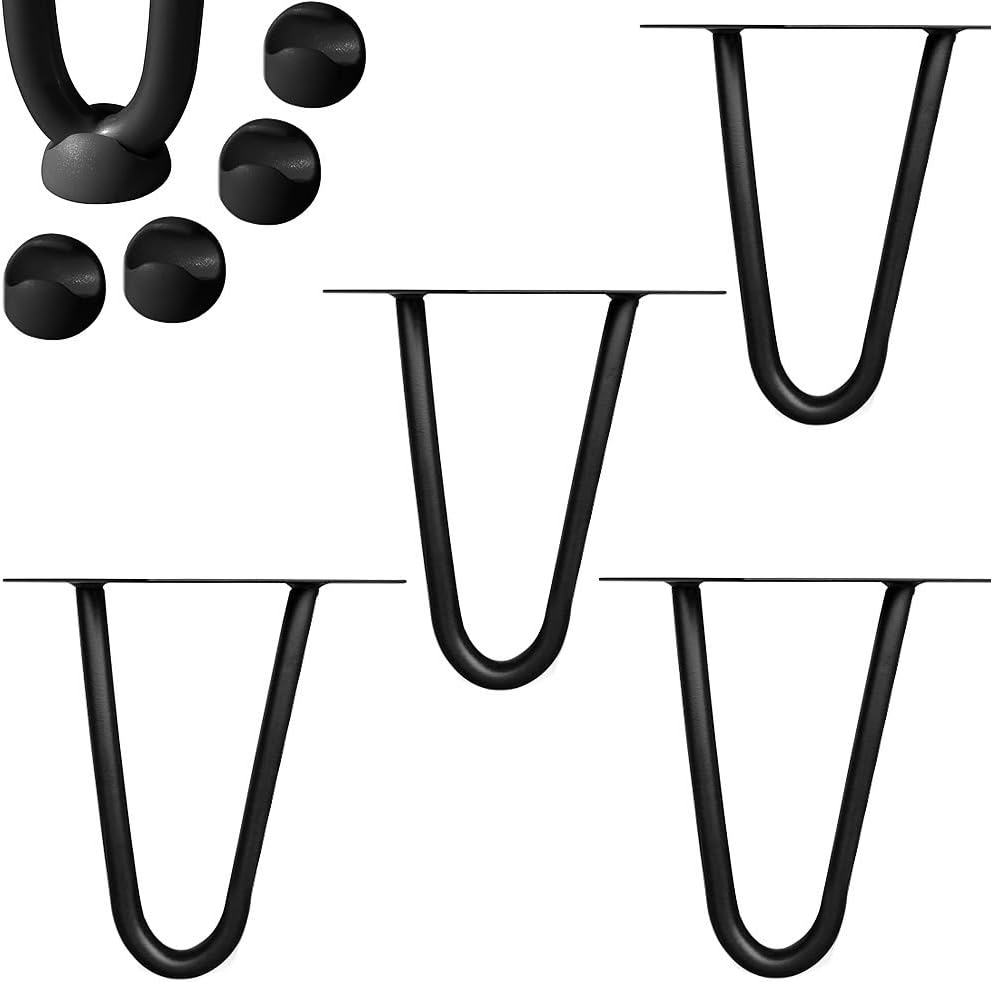 Melko 4 Stück Hairpin Legs Haarnadel Tischbeine aus 12 mm Stahl Tischfuss inkl. Bodenschoner, Höhe 1